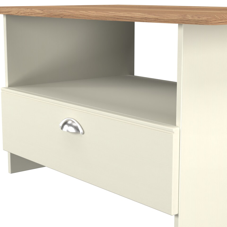 image 1 of Albert Bottom Drawer Coffee Table in Cream Ash & Riviera Oak (Ready Assembled) | Cream | Cream Ash & Riviera Oak