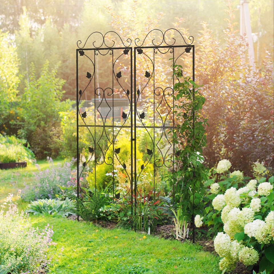 image 1 of Outsunny Set of 2 Metal Trellis for Climbing Plants, Leaf Design, 50 x 181cm
