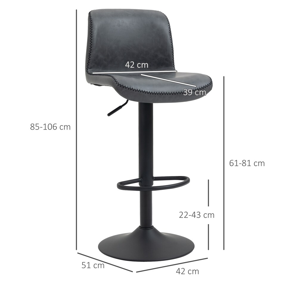 image 1 of HOMCOM Barstools Set of 2, Dining Stools with Backrest and Footrest