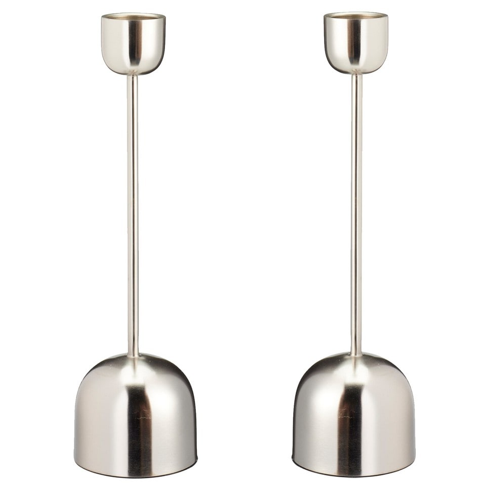 image 1 of Metal Taper Candlestick Bell Candle Holder Stand Wedding Centrepiece Display | Silver | 2x Silver 36cm
