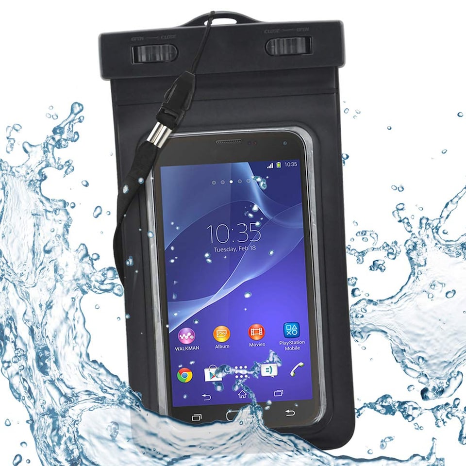 image 1 of Universal Large Waterproof Underwater Phone Case 6 Inch Touchscreen Mobile Pouch Dry Bag with Lanyard Armband Compass Clear Window