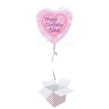 Happy Birthday Nan Heart Foil Helium Balloon - Inflated Balloon in a Box