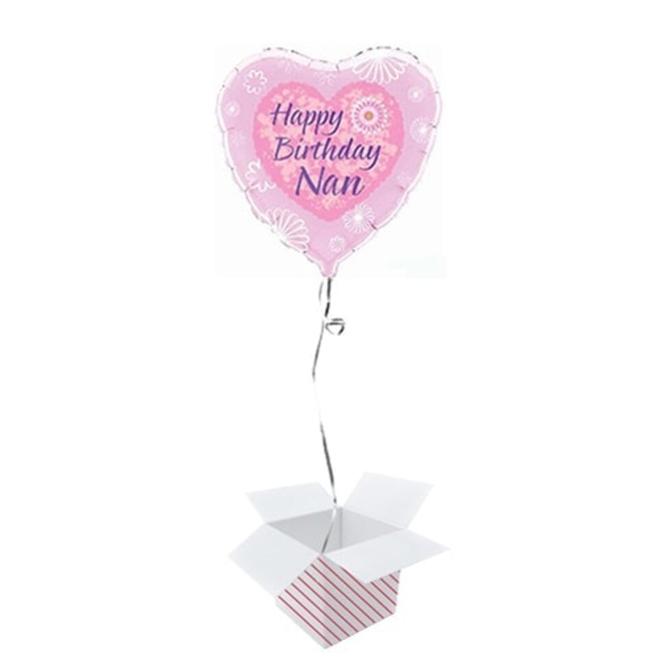 Happy Birthday Nan Heart Foil Helium Balloon - Inflated Balloon in a Box