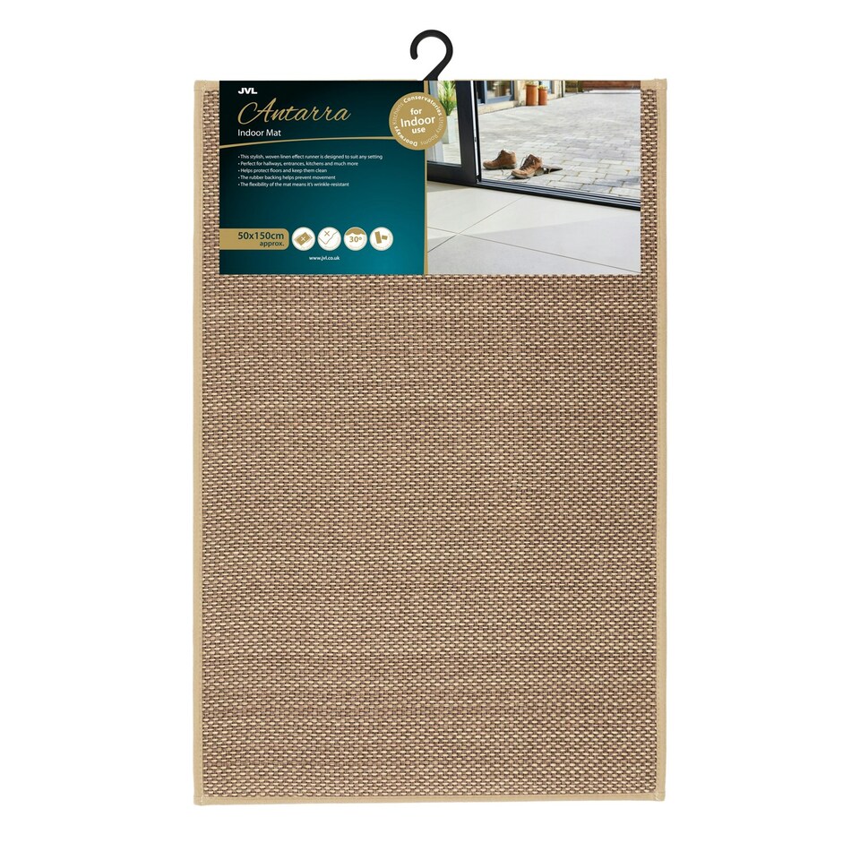 image 1 of JVL Antarra Machine Washable Entrance Doormat and Runner Set - Beige