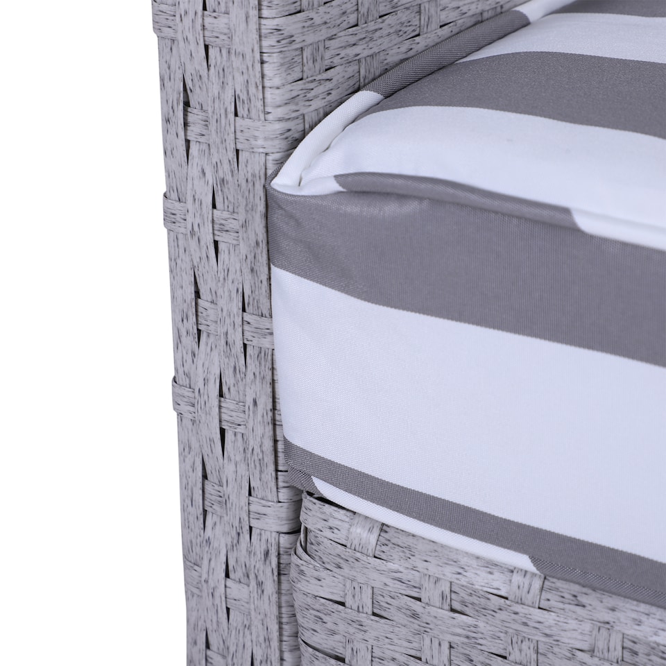 image 1 of Outsunny 5 Pieces PE Rattan Garden Furniture Set with 10cm Thick Padded Cushions, Wicker Weave Outdoor Seating Chairs with 2 Armchairs, 2 Stools, Glass Top Table, Grey and White