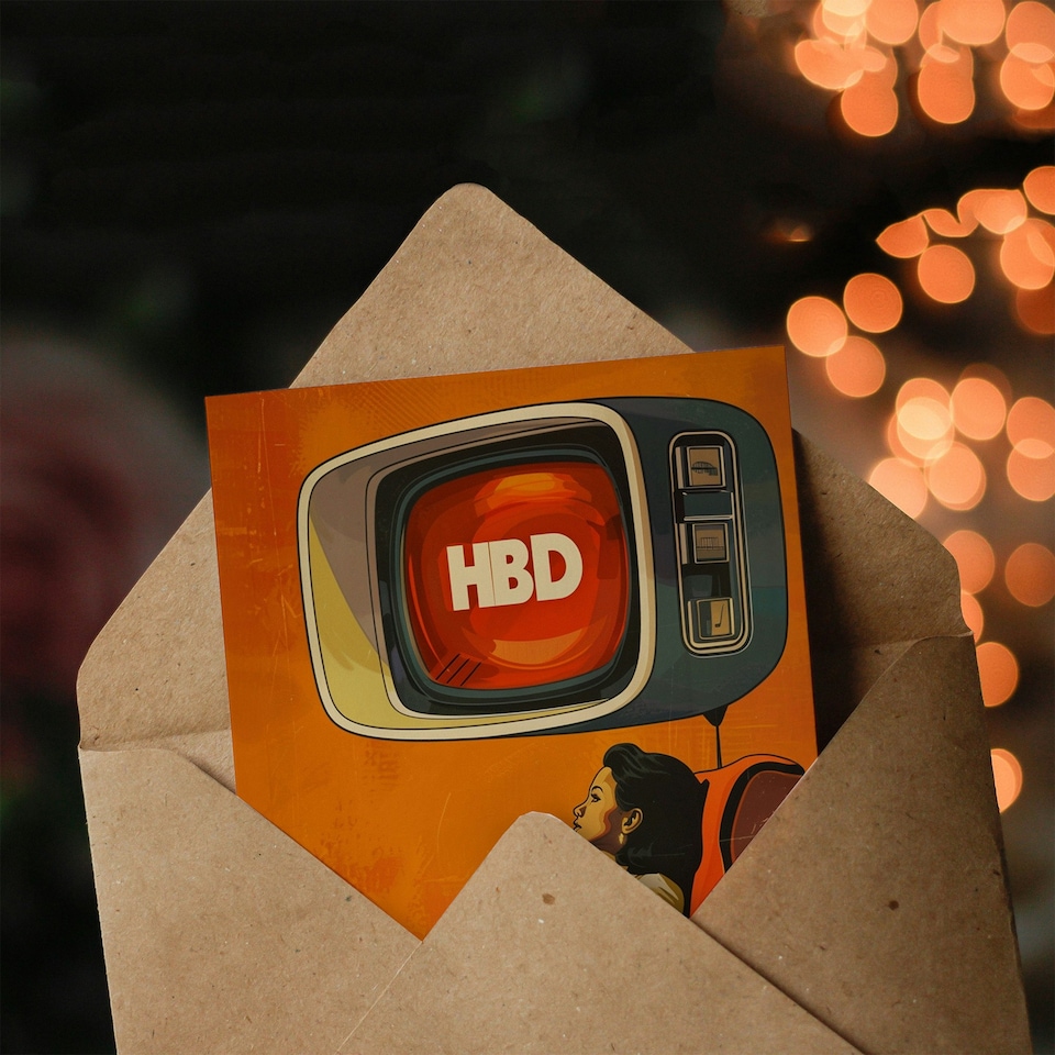 image 1 of Retro Future Tv Lady Living Room HBD Woman Her Birthday Card