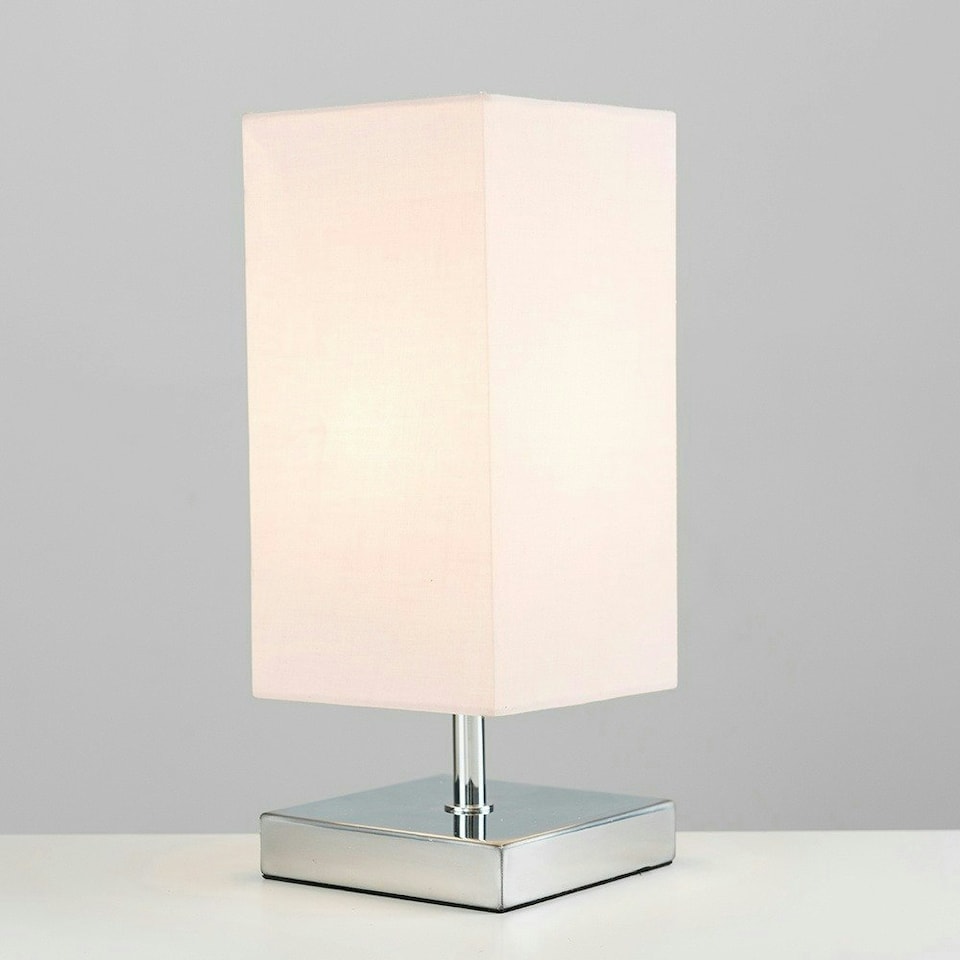 image 1 of ValueLights Pair Of Modern Square Polished Chrome Touch Table Lamps With Pink Shades