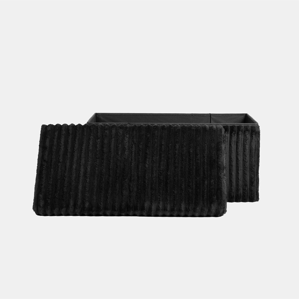 image 1 of OHS Soft Fleece Ribbed Long Rectangle Foldable Footstool Seat Storage Organiser Ottoman Black