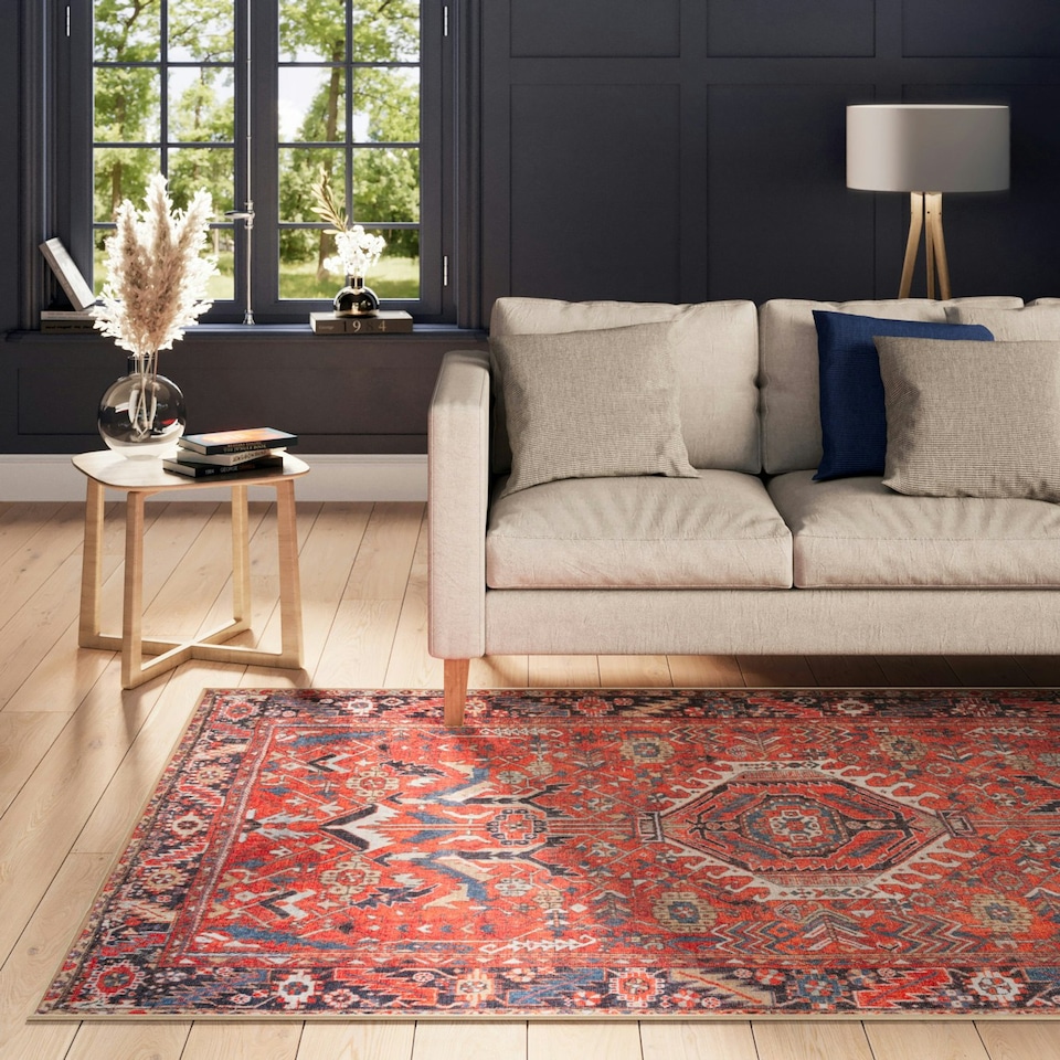image 1 of Terracotta Red Vintage Persian inspired Washable Living Room Area Rug- 200x290cm
