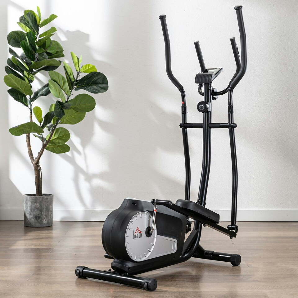 image 1 of HOMCOM Elliptical Cross Trainer w/ Adjustable Resistance, LCD Monitor, Wheels