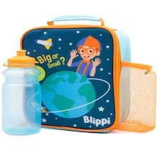 Blippi Lunch Bag and Water Bottle Set for Kids | Carry Handle Lunch Box with BPA-Free Sports Bottle | Orange and Blue Learn Space Adventure | Toddlers' Nursery School Food Carrier | Keeps Food Fresh