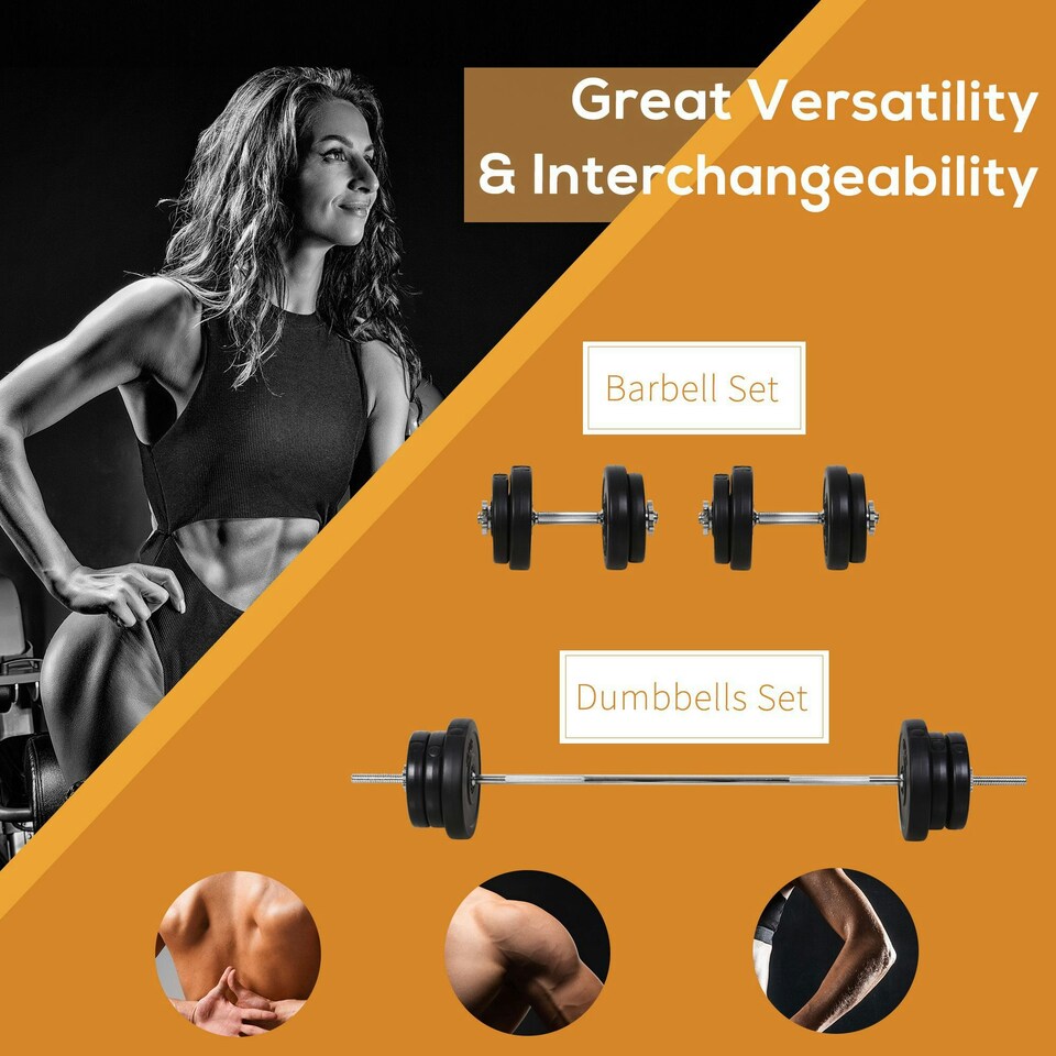 image 1 of HOMCOM Dumbbell and Barbell Set with 65kg Adjustable Weights, for Home Gym