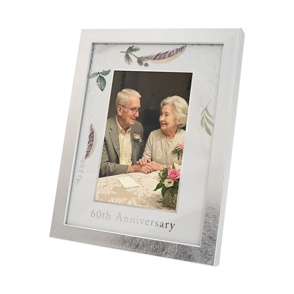 image 1 of Modern 60th Anniversary 4x6 Frame in Brushed Silver with Floral Decor | Silver | One Size