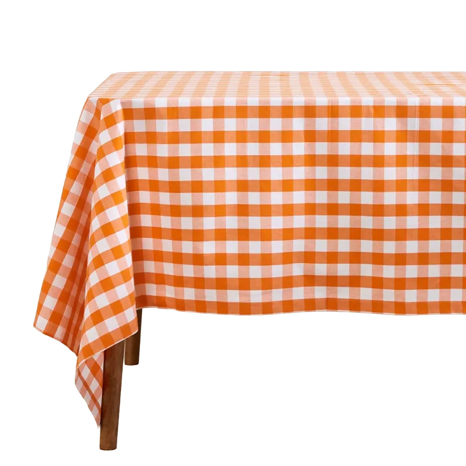 Homescapes Orange Block Check Cotton Gingham Tablecloth - 137 x 178 cm Orange 137cm x 178cm (54" x 70")