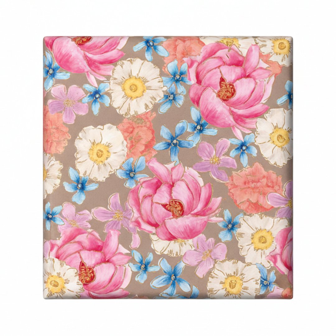 Flowers on Neutral Gift Wrapping Paper Roll 3m