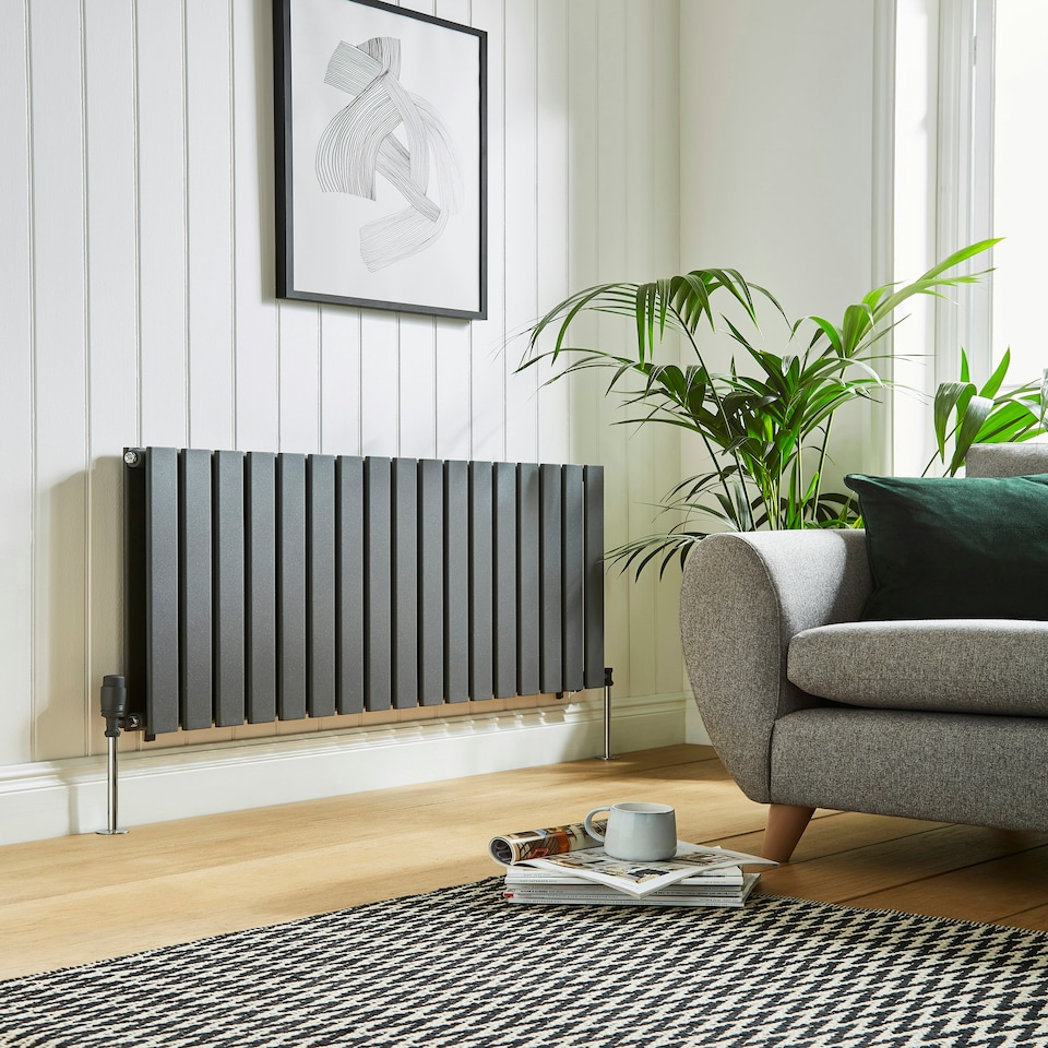 image 1 of 600mm (H) x 420mm (W) - Anthracite Horizontal Radiator (Berlin) - Double Panel - (0.6m x 0.42m) - Depth 70mm