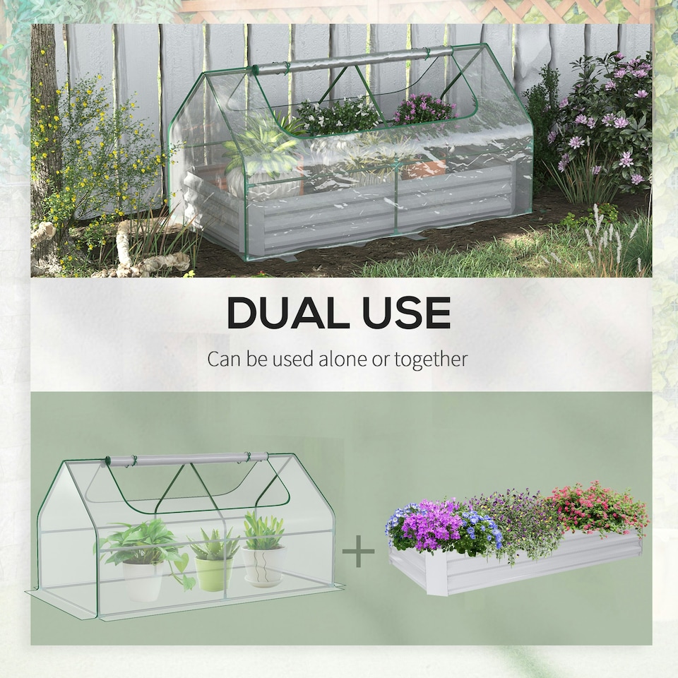 image 1 of Outsunny Raised Garden Bed Planter Box with Greenhouse, Large Window, Clear