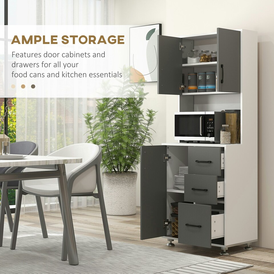 image 1 of HOMCOM Modern Kitchen Cupboard Storage Organiser Microwave Cabinet Grey
