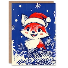Cute Baby Fox With Santa Hat Cartoon For Child Kids Xmas Festive Christmas Card