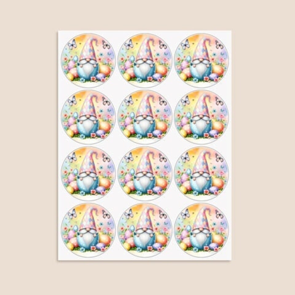 image 1 of Easter Gonk Round Stickers 60mm - Sheet of 12