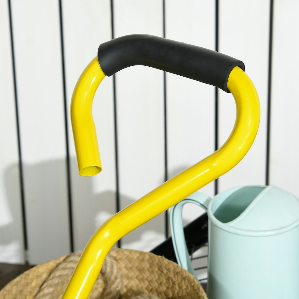 image 1 of Garden Trolley Cart with Pneumatic Wheels and Rotating Handle, Yellow