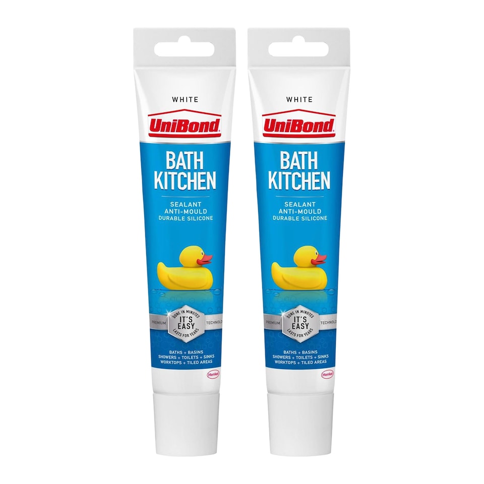 image 1 of Unibond Silicone Sealant Anti-Mould & Waterproof for Kitchen & Bathroom, 50ml, 2 Pack