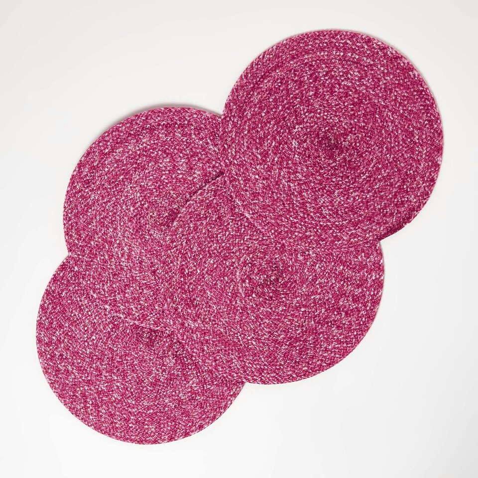 image 1 of Homescapes Pink Handwoven Round Placemats Set of 4 Pink