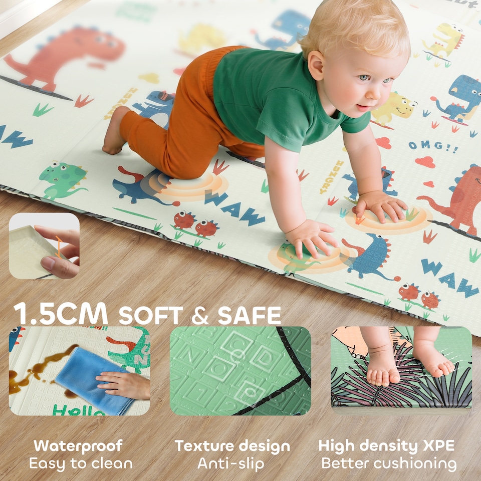 image 1 of AIYAPLAY Baby Play Mat, Foldable Activity Playmat, Dinosaur Theme
