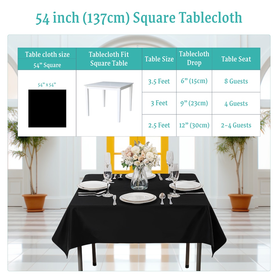 image 1 of Square Tablecloth Polyester, Premium Linen Table Cover - 54" x 54"