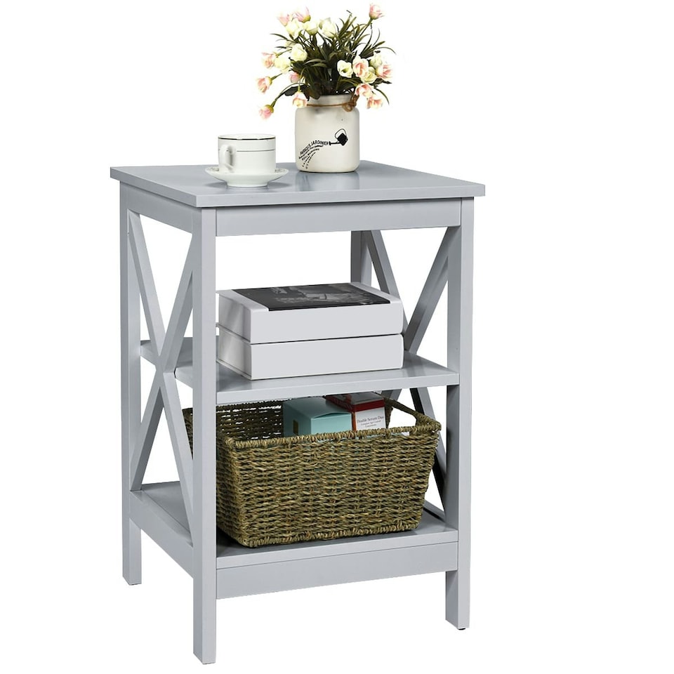 image 1 of COSTWAY 3-Tier Nightstand Side Table X-Design End Table Grey