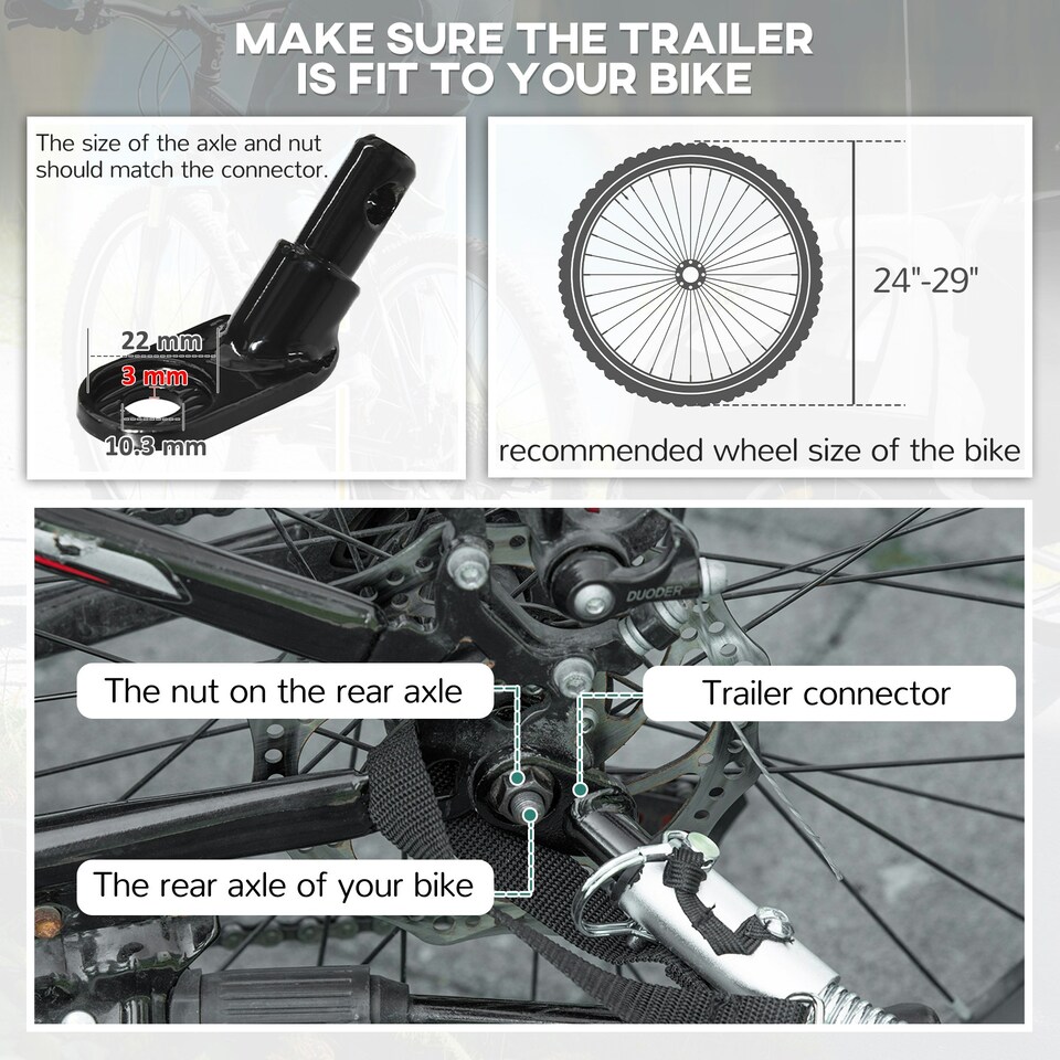 image 1 of HOMCOM 2 Seat Bike Trailer with 5 Point Harness, for 18+ Months, Black