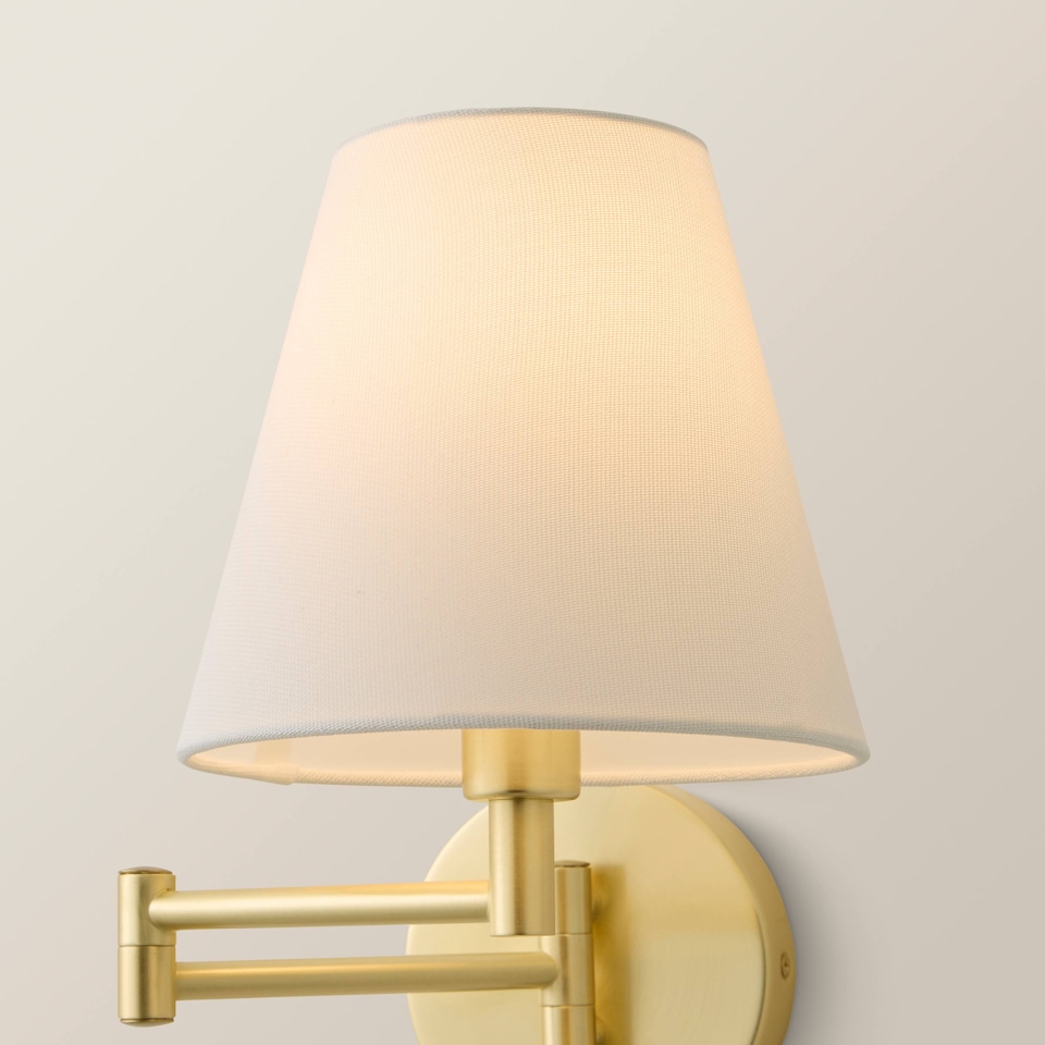image 1 of ValueLights Sonia Pair Gold Swing Arm Wall Lights Taper Shade | Gold