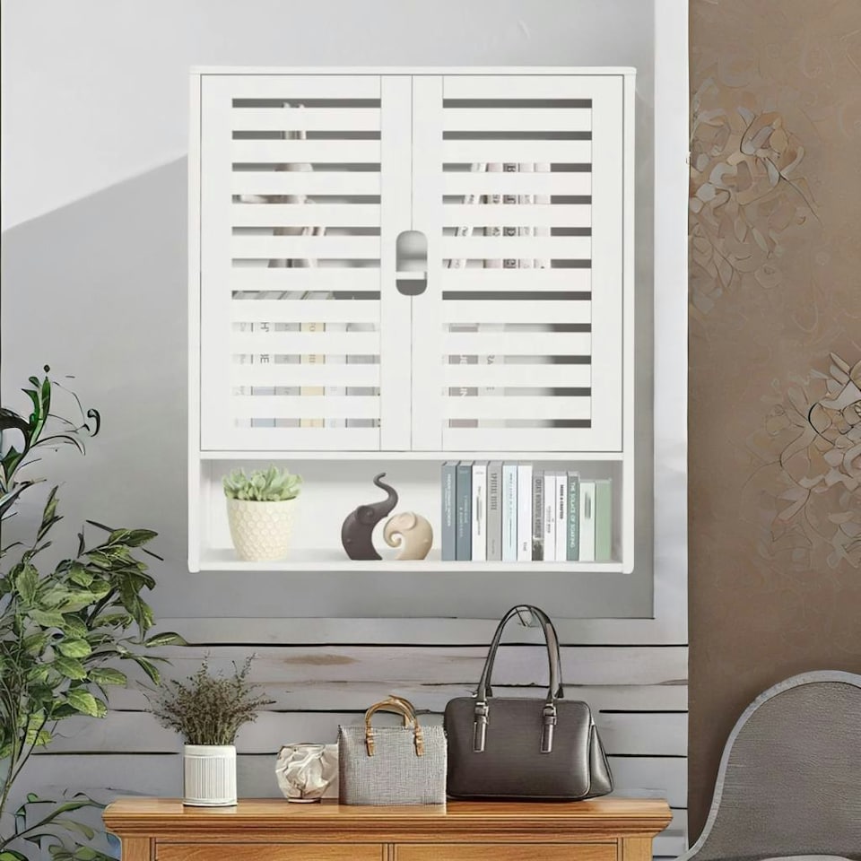 image 1 of Wooden Bathroom Wall Storage Cabinet Organiser White White
