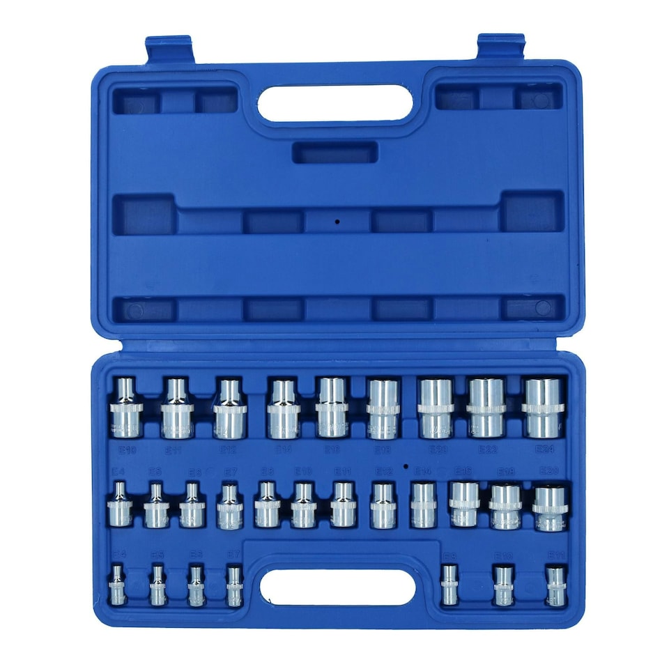 image 1 of Female Star Torx E Sockets Mixed Drive Set E4 - E24 28pc 1/4" 3/8" and 1/2"