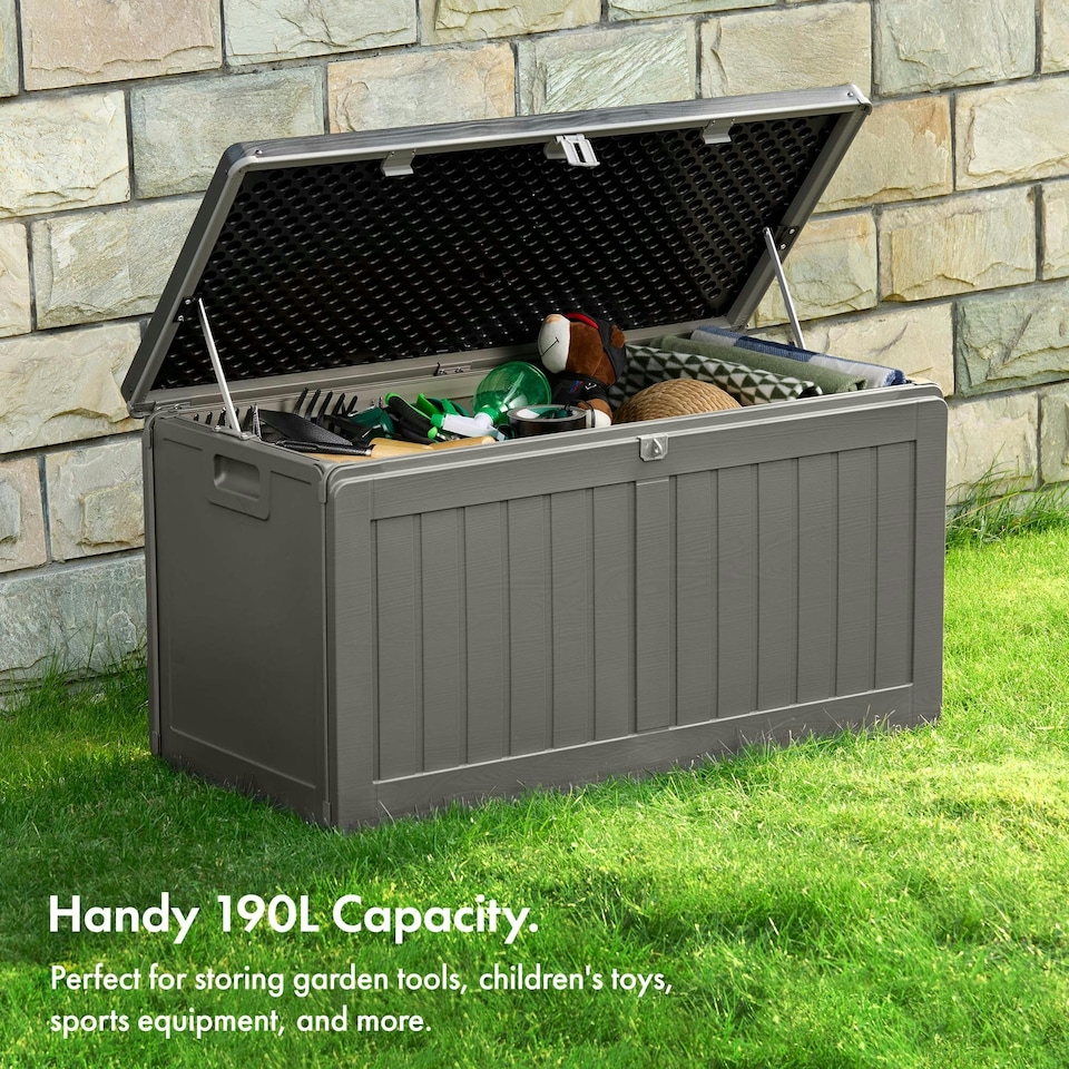 image 1 of VonHaus Garden Storage Box 190L Weatherproof with Lockable Lid | Grey | 1
