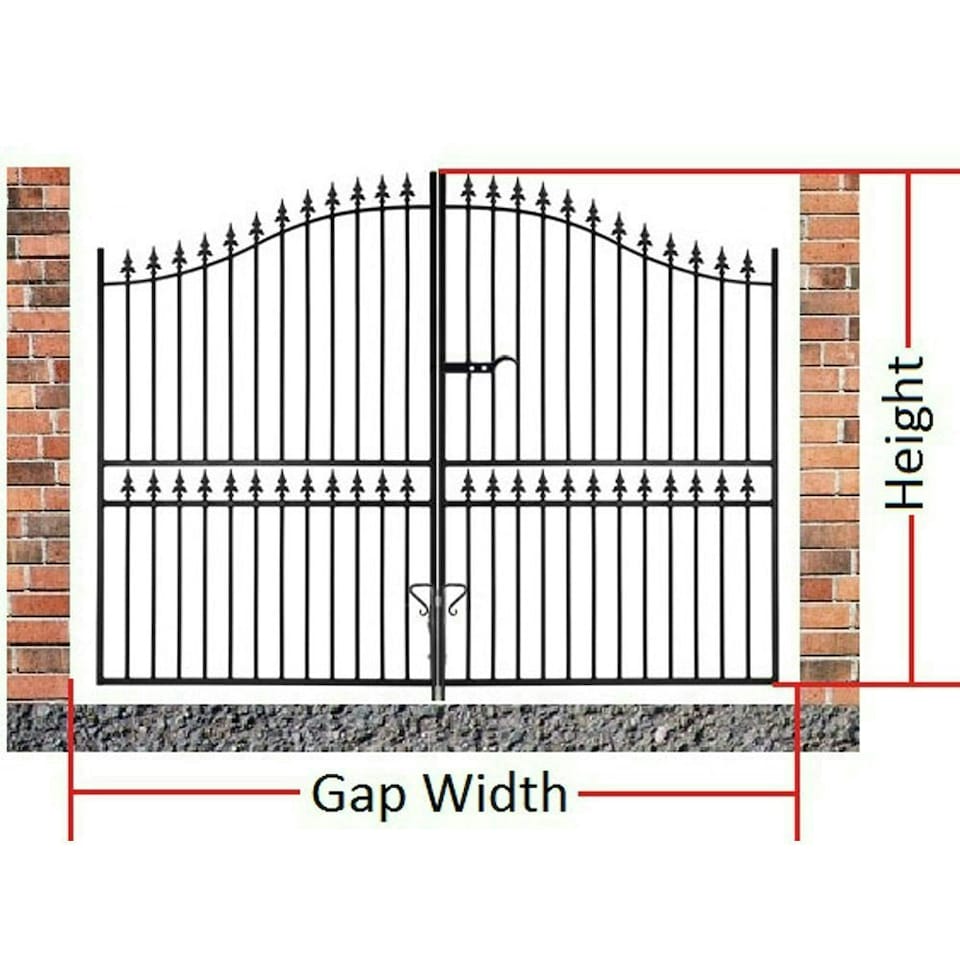 image 1 of Corfe Premium Spear Top Tall Bow Top Double Estate Gate - Steel - Fits Gap 3048 mm x 2083 mm High - Electro Galv./Black Black