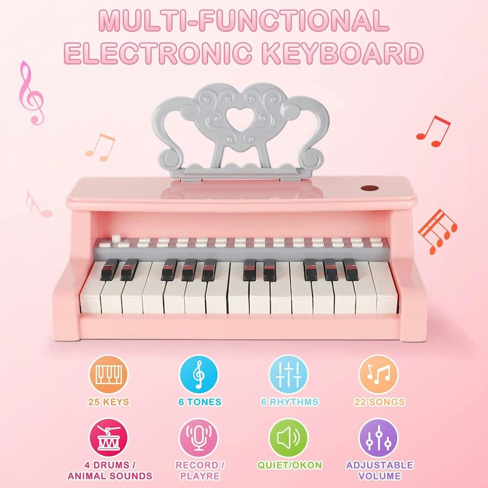 image 1 of Piano Toy 25 Keys Music Toy Instruments with Microphone Piano Keyboard Toy