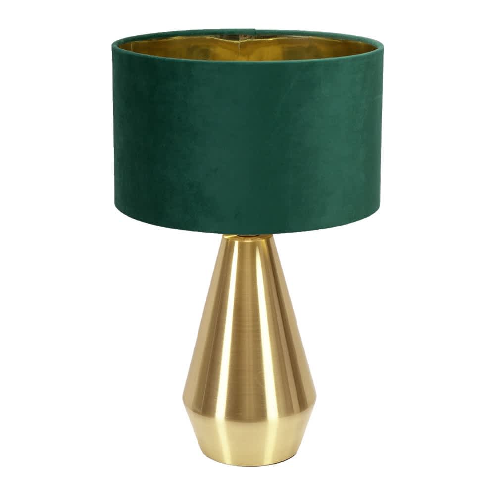 ValueLights Jax Gold Dimmable Touch Table Lamp with Velvet Drum & Gold Inner Lamp Shade in Bottle Green