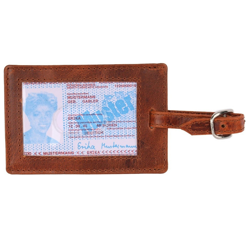 image 1 of SPORTGIFTZ - Buffalo Leather Rugby Luggage Tag | Rugby Ball Stitching Red