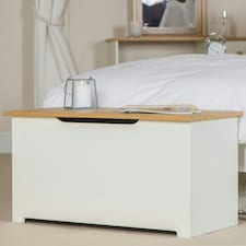 Colorado Soft White Ottoman with Oak Veneer Lid - Storage Trunk for Living Room, Bedroom, or Hallway | White | Soft White | One Size | 1