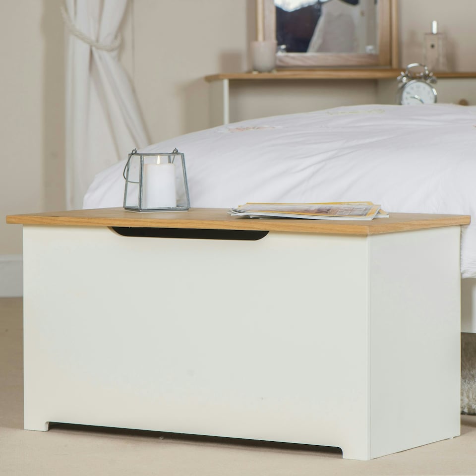 image 1 of Colorado Soft White Ottoman with Oak Veneer Lid - Storage Trunk for Living Room, Bedroom, or Hallway | White | Soft White | One Size | 1