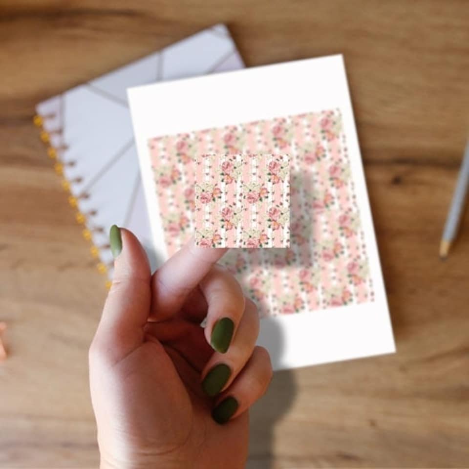 image 1 of Floral Baby Pink Stripes Square Stickers 95mm - Sheet of 4
