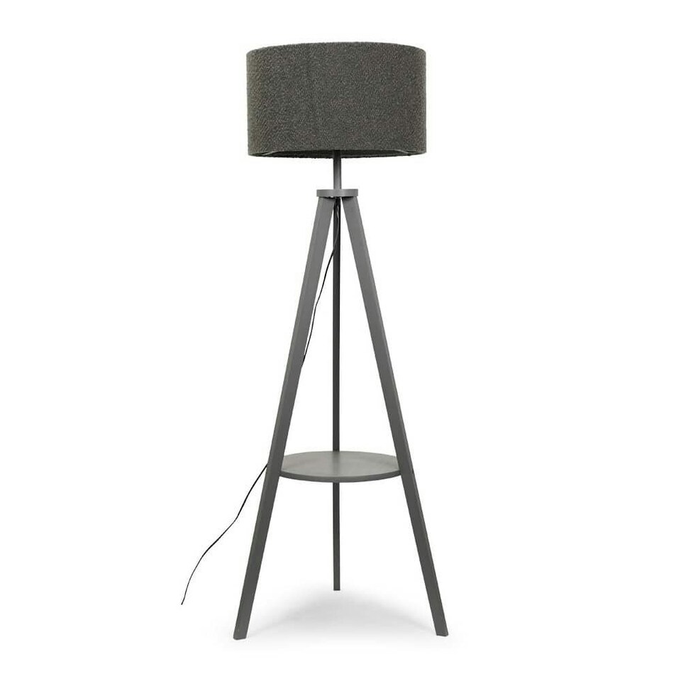 image 1 of ValueLights Morrigan Grey Boucle Shade Grey Tripod Floor Lamp & Bulb Grey