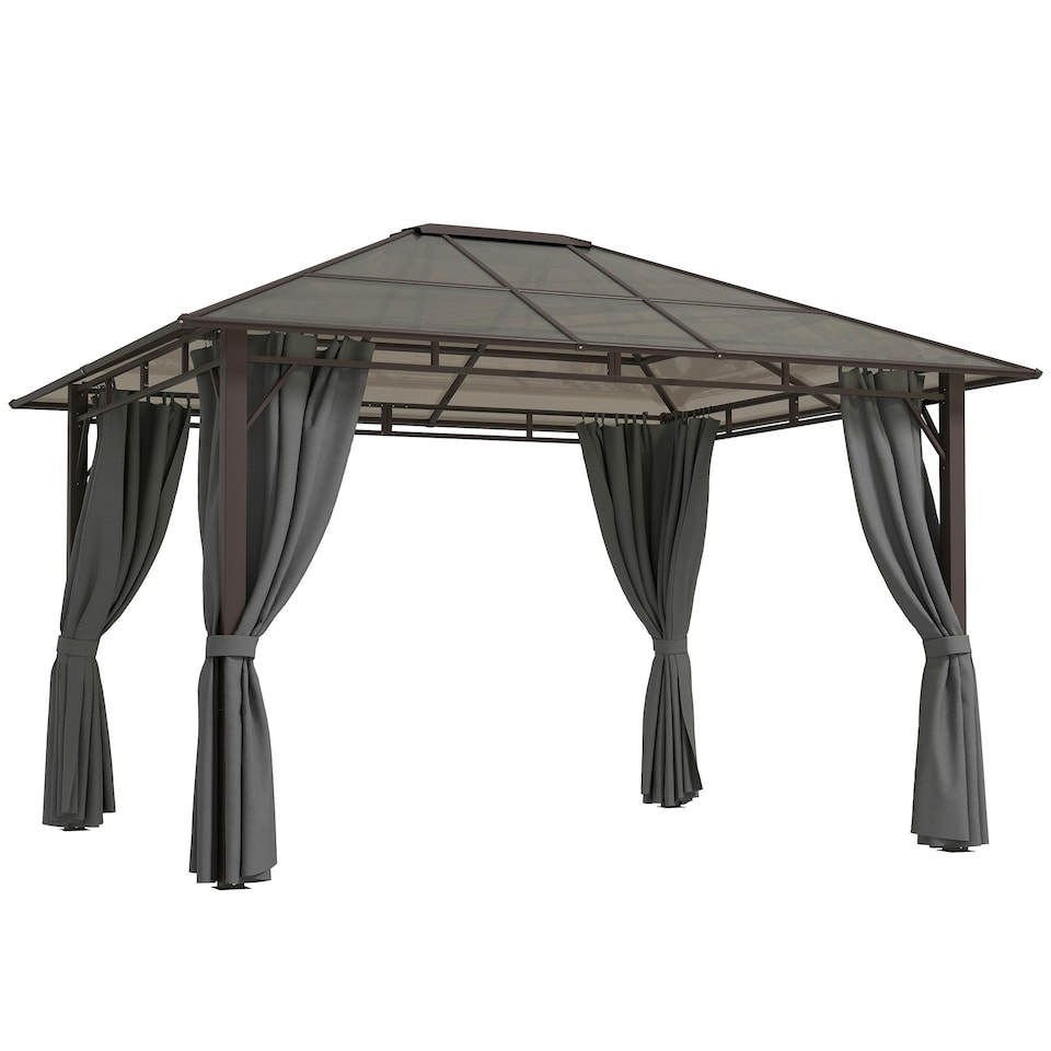 image 1 of Outsunny 3.6x3(m) Hardtop Gazebo Garden Pavilion w/ Polycarbonate Roof, Grey | Grey | Dark Grey | 1