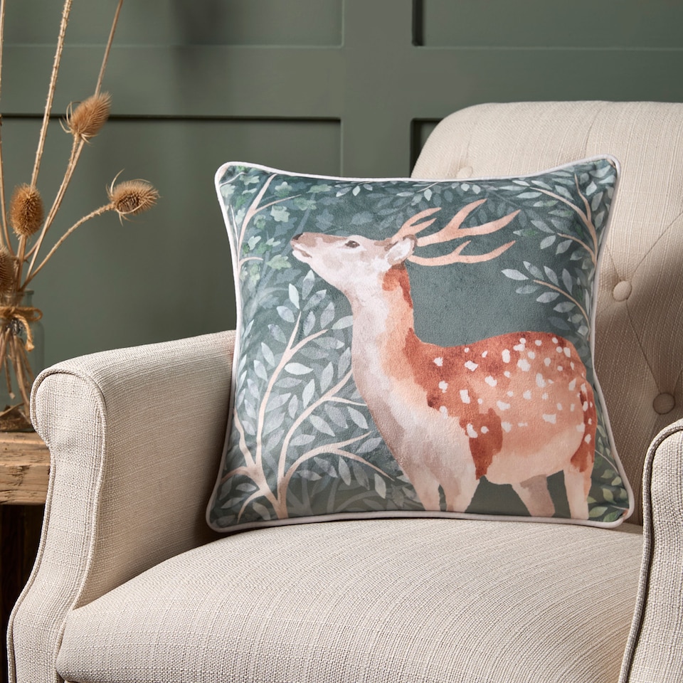 image 1 of D & D Forest Animals Filled Cushion Green