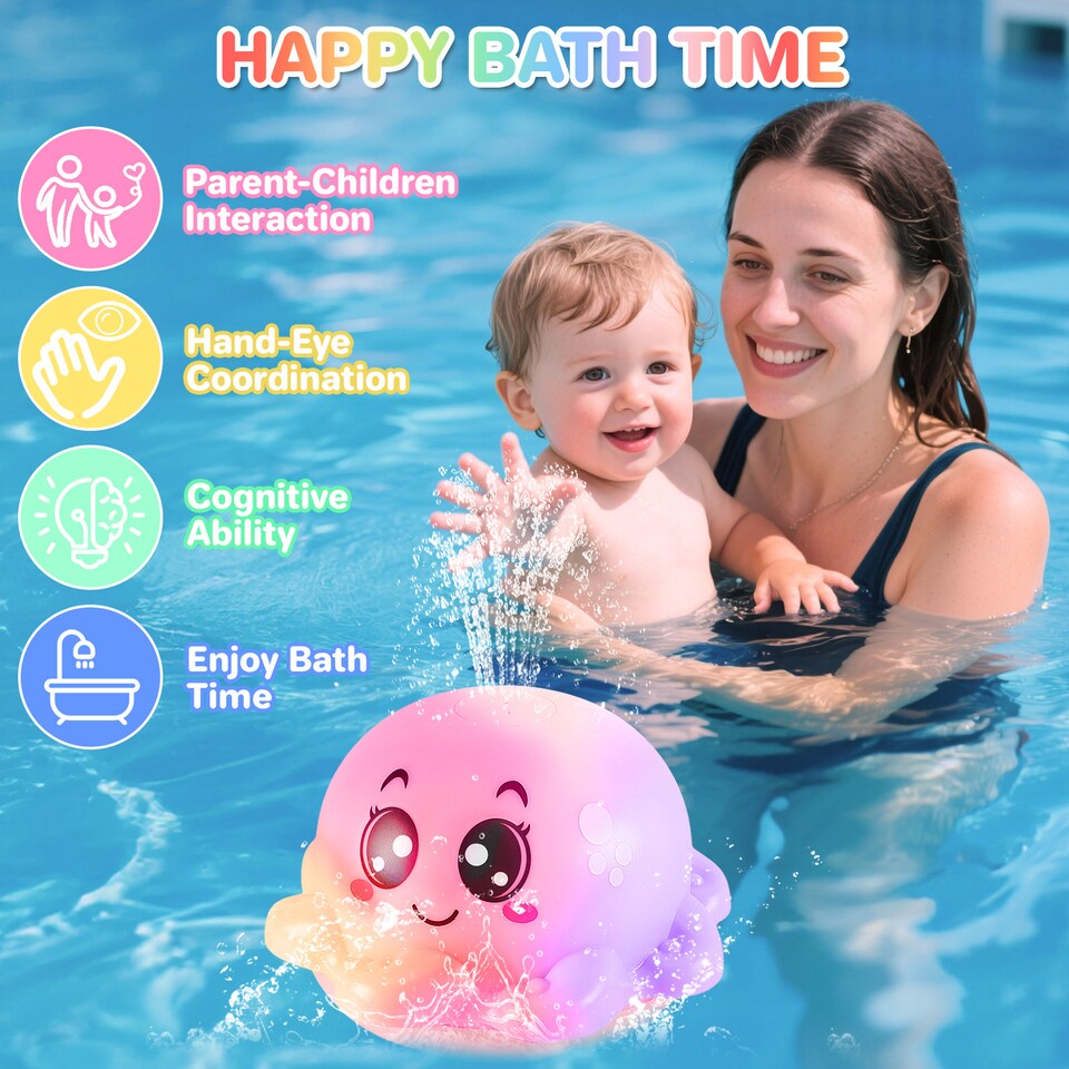 image 1 of Octopus Bath Time Toy for Babies Toddler Light Up Floating Fountain with Spraying Water Multicolour LED Lights (Blue)