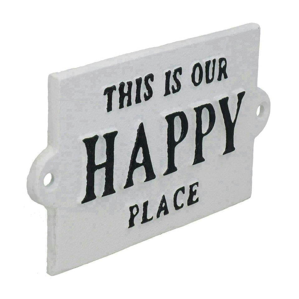 image 1 of This Is Our Happy Place Sign Plaque Cast Iron Garden House Home Wall Door