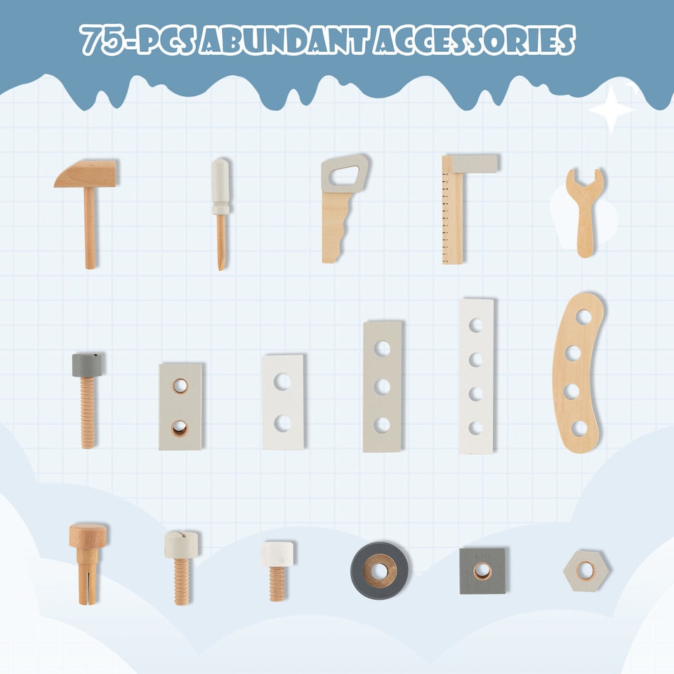 image 1 of COSTWAY Kids Workbench Toy Large Wooden Tool Bench Toddler Pretend Play Workbench