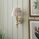 image 3 of Carnaby Satin Almond White Paint Wall Light with Neutral Print Fabric Ikat Shade 20cm B22