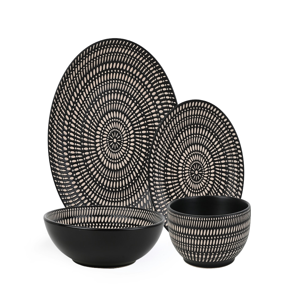 image 1 of 16pc Black Pad Print Dinner Set